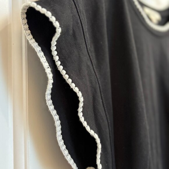 Madewell Black Pom Trim Ruched Sleeve Tee Top Women’s Size Large - Picture 3 of 9